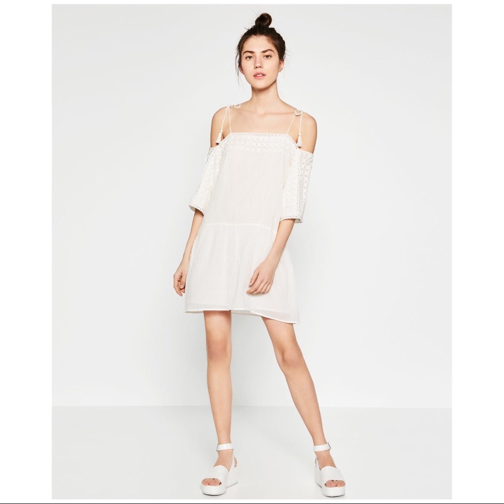 NWT ZARA OFF THE SHOULDER EMBROIDERED DRESS SZ XS
